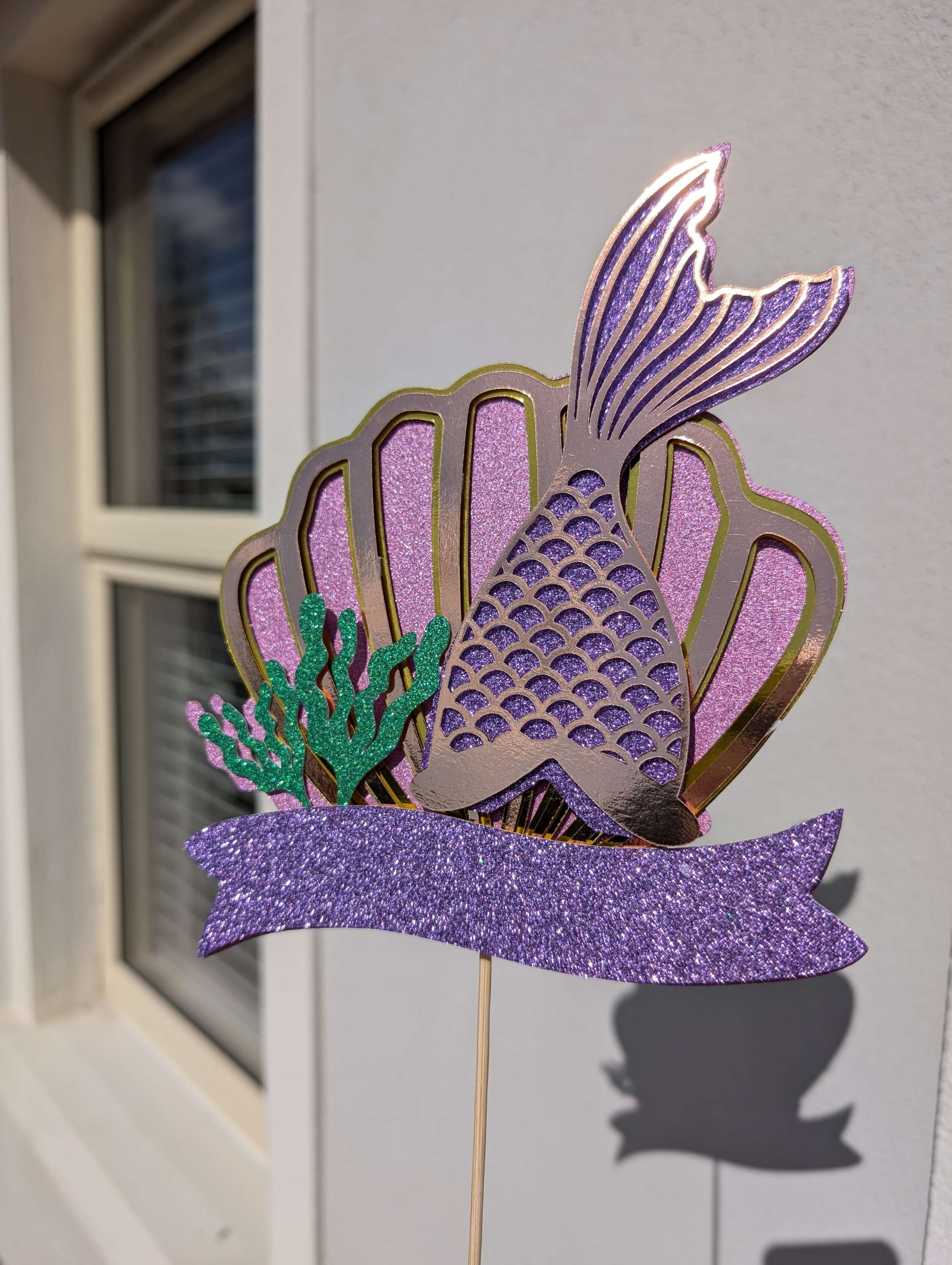 Mermaid card cake topper.  Name can be added 