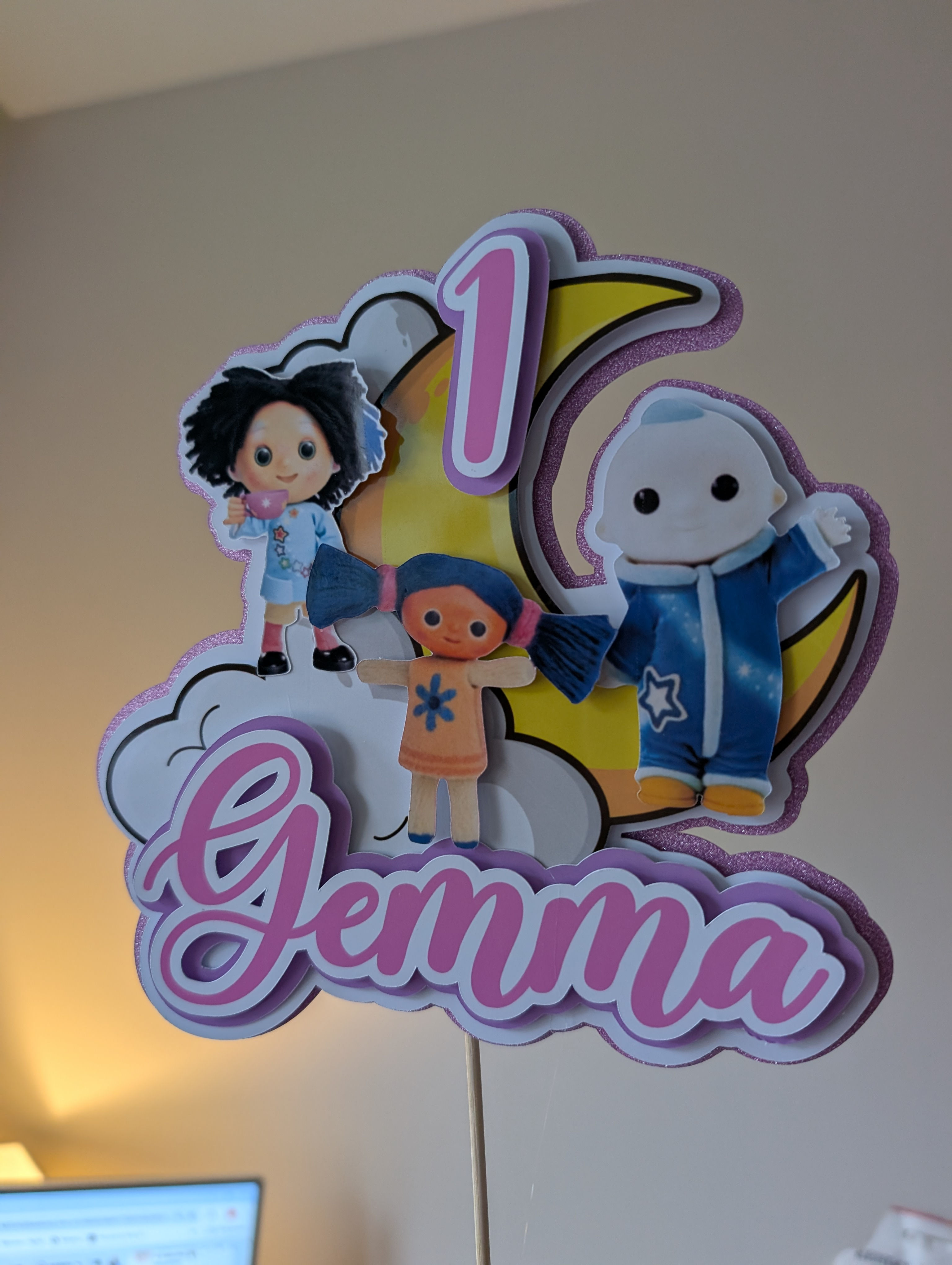 Moon and me card cake topper 