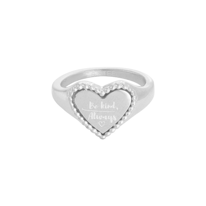Be kind, always - ring met quote in hartjesvorm in RVS goud/zilver