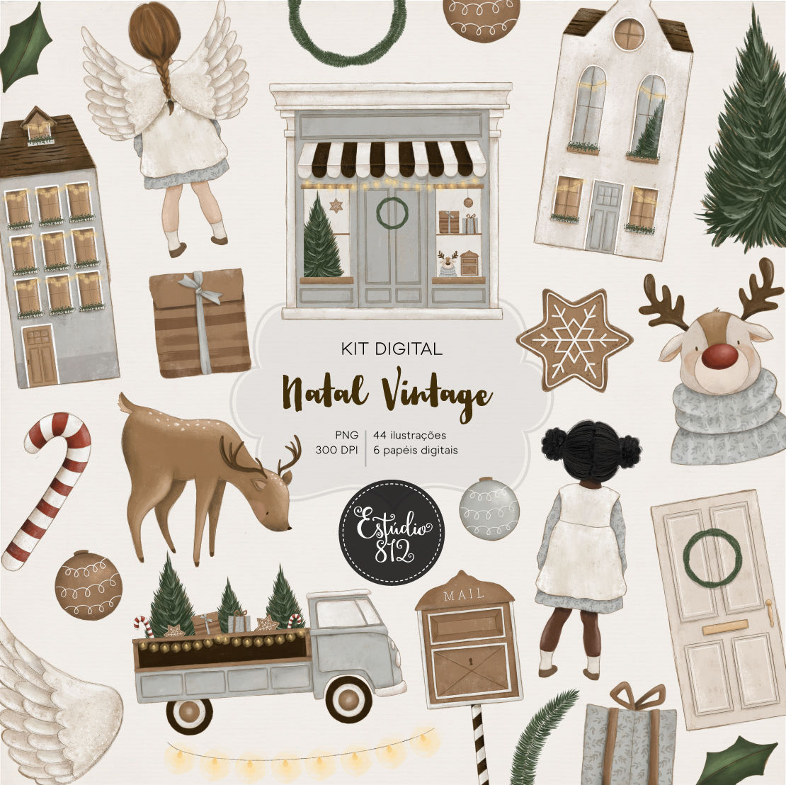 Kit Digital Natal Vintage