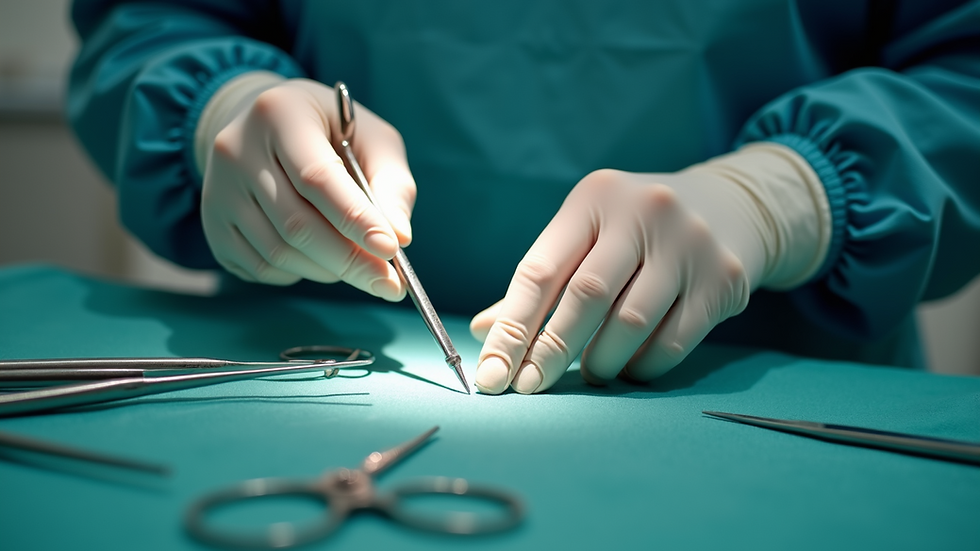 Close-up view of a veterinarian preparing surgical instruments