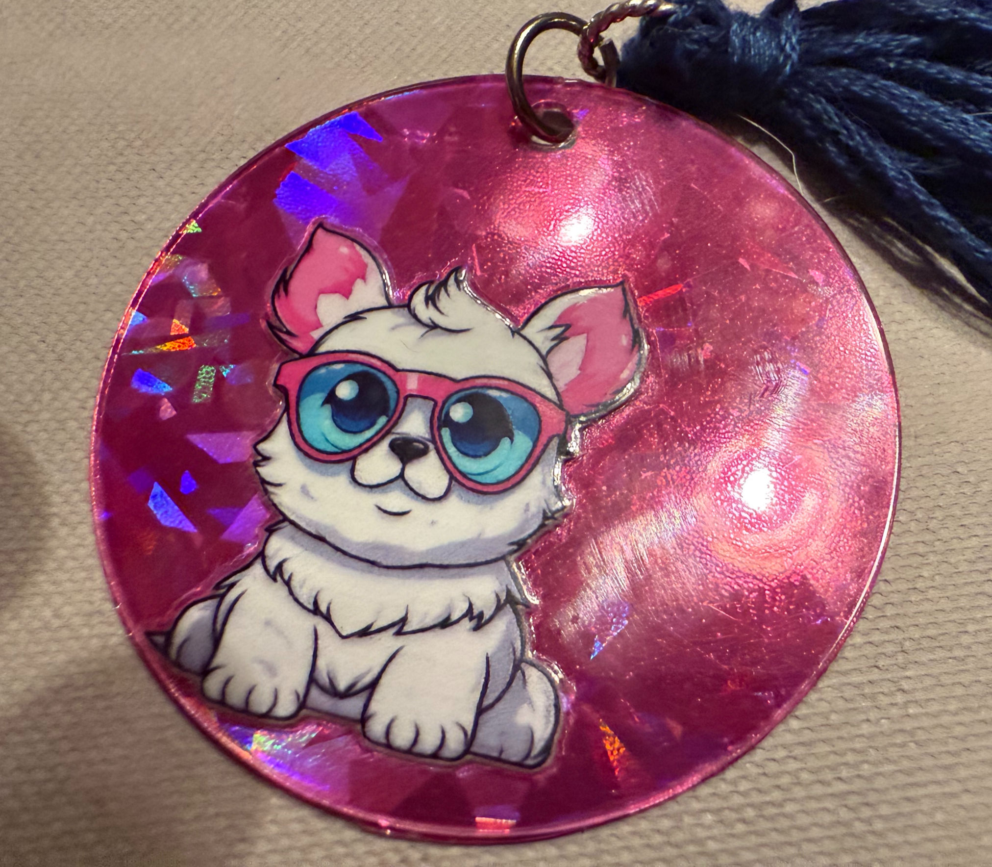 Adorable Animals Acrylic Keychains- Pink Hologram