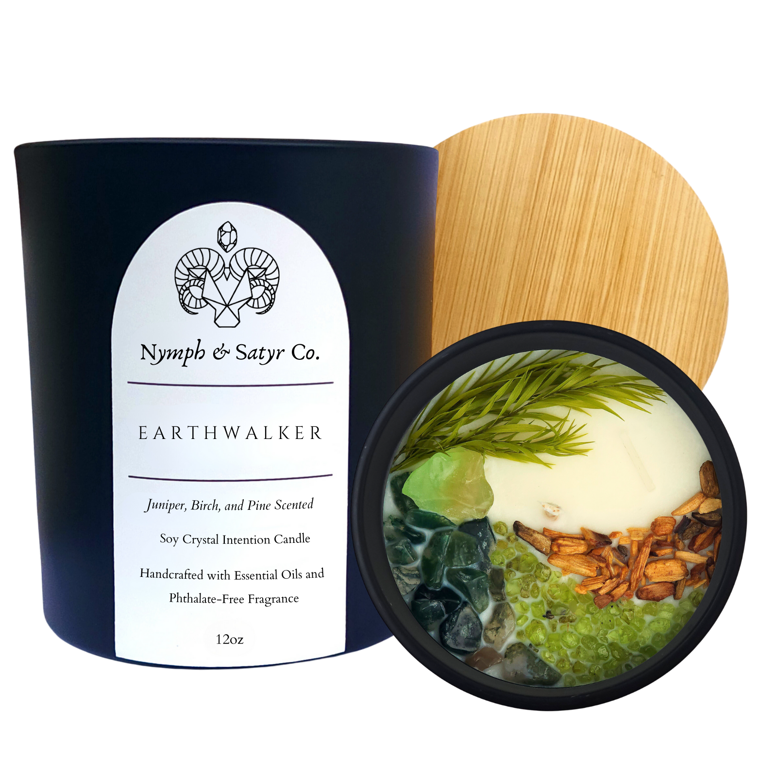Earthwalker • 12oz Soy Crystal Candle (Black Glass)