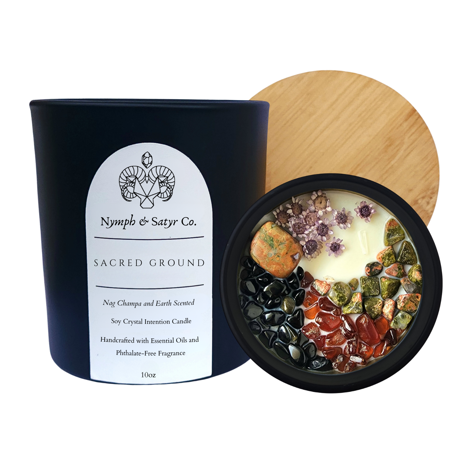 Sacred Ground • 10oz Soy Crystal Candle (Black Glass)