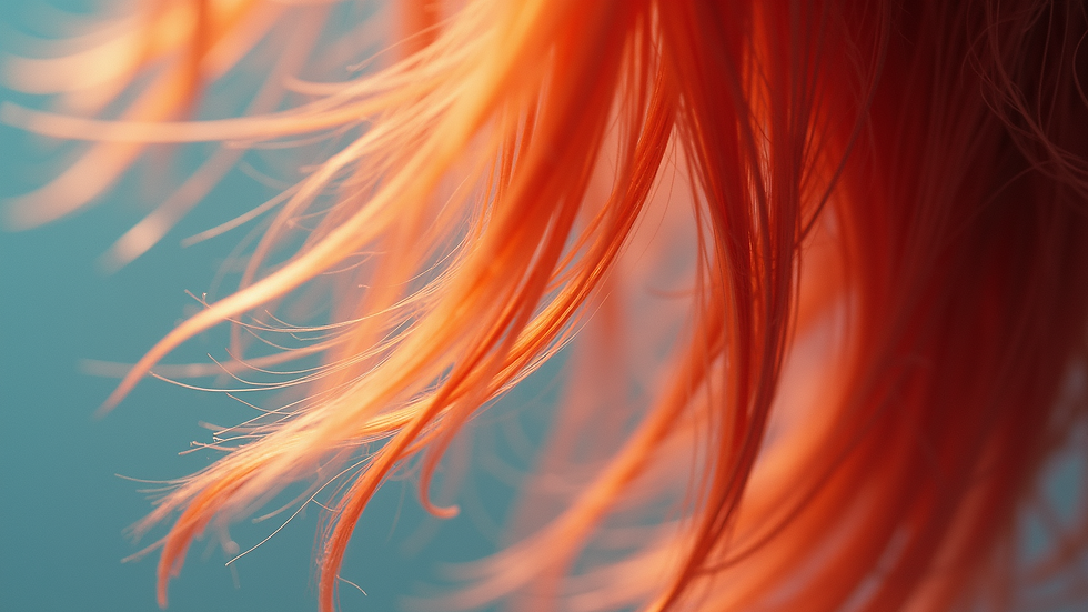 Close-up view of hair strands with vibrant color under soft lighting