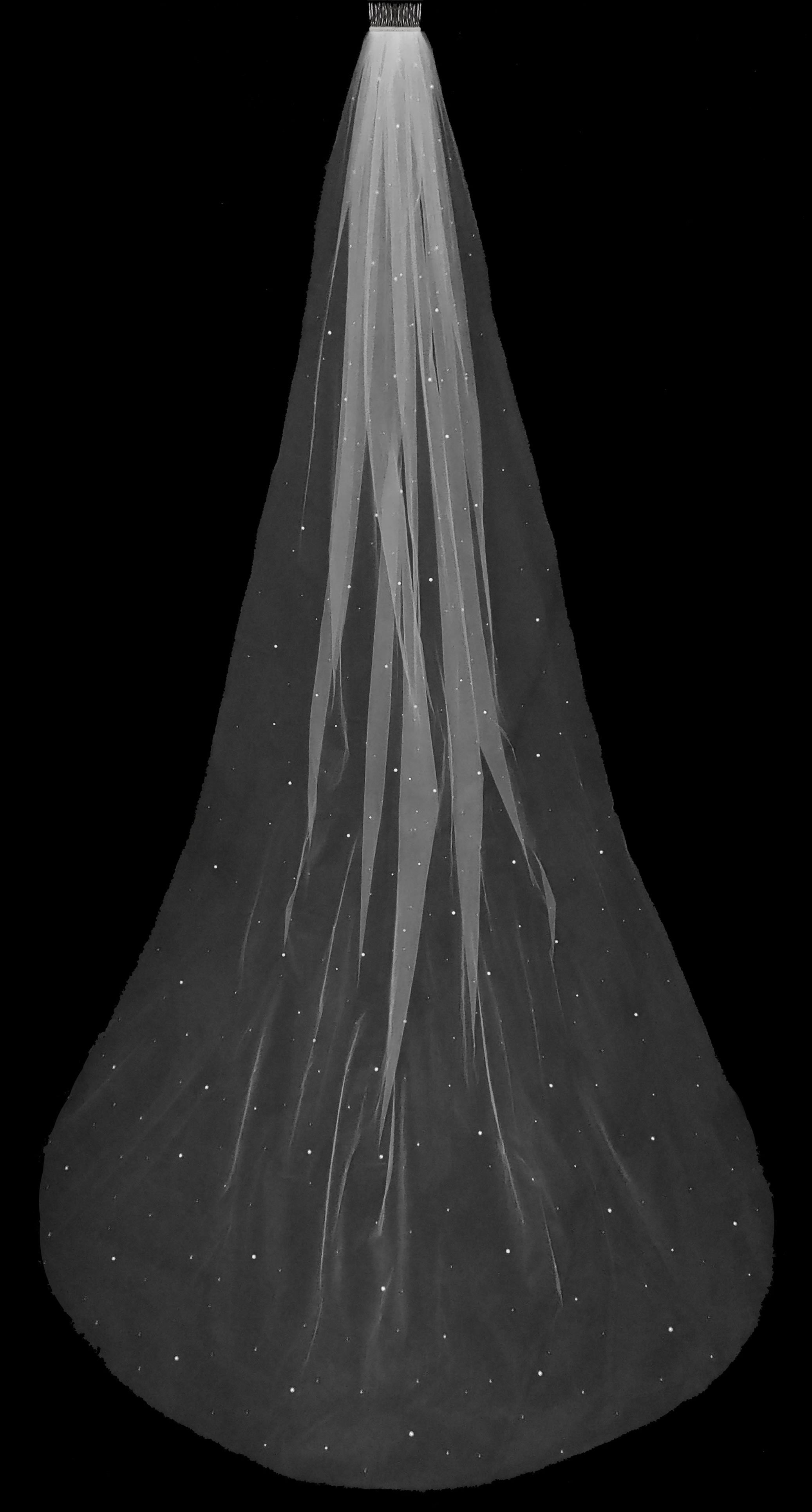 V2466C-730   Scattered pearls of various sizes, cathedral length at 108”