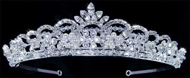 Thumbnail: 1038-295     Princess tiara of rhinestone & crystal arches, crystal flowers...