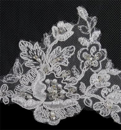 Thumbnail: V2263-375  Alencon lace, along bottom-half veil edge, with beadings...