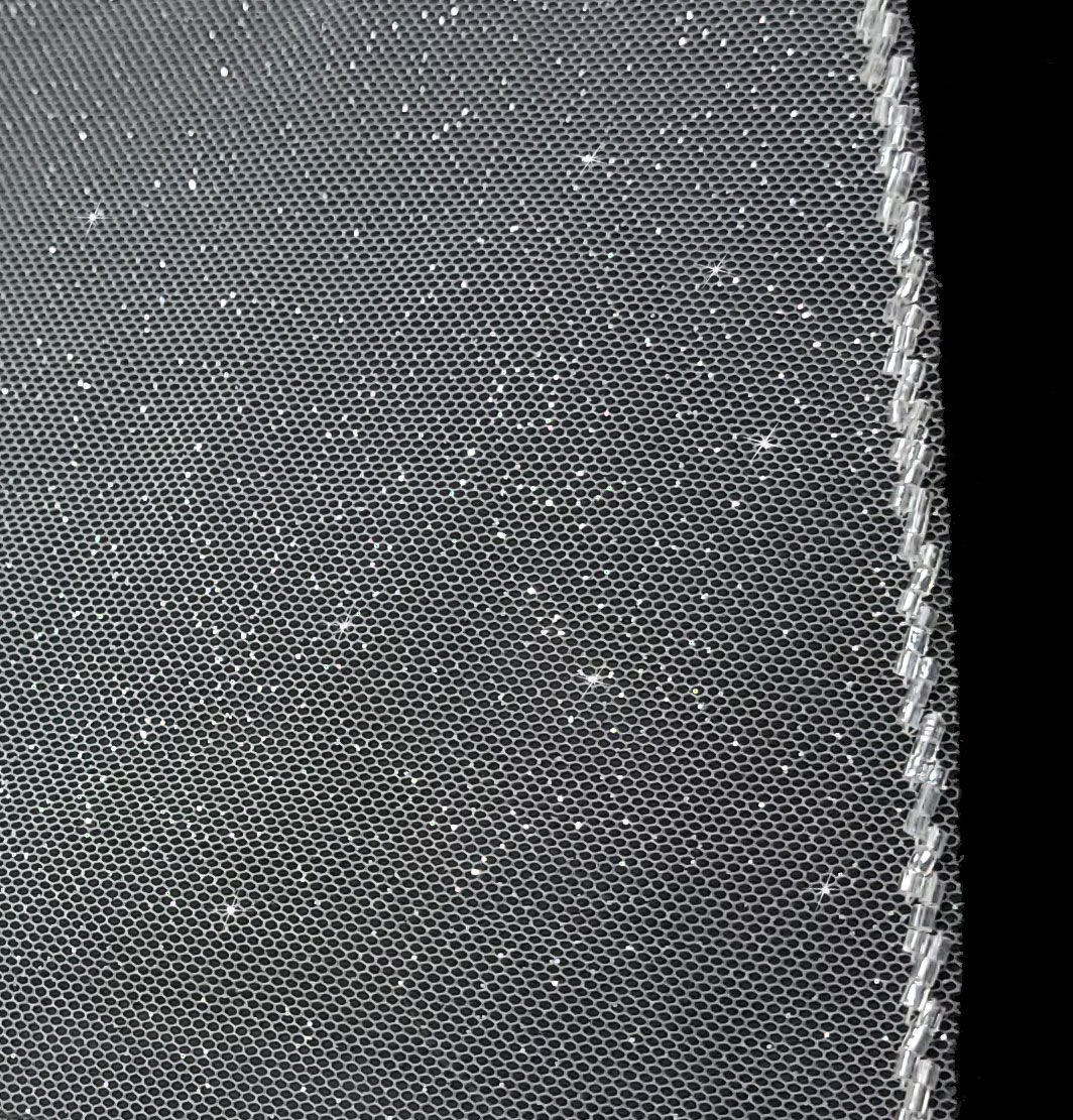 V2201ST-395  Sparkle Tulle with Clear bugle bead zigzag edge