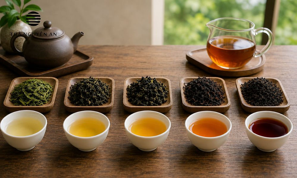 Góc thưởng trà với nhiều loại trà nguyên lá dùng để nhận biết trà sạch và trà pha hương liệu