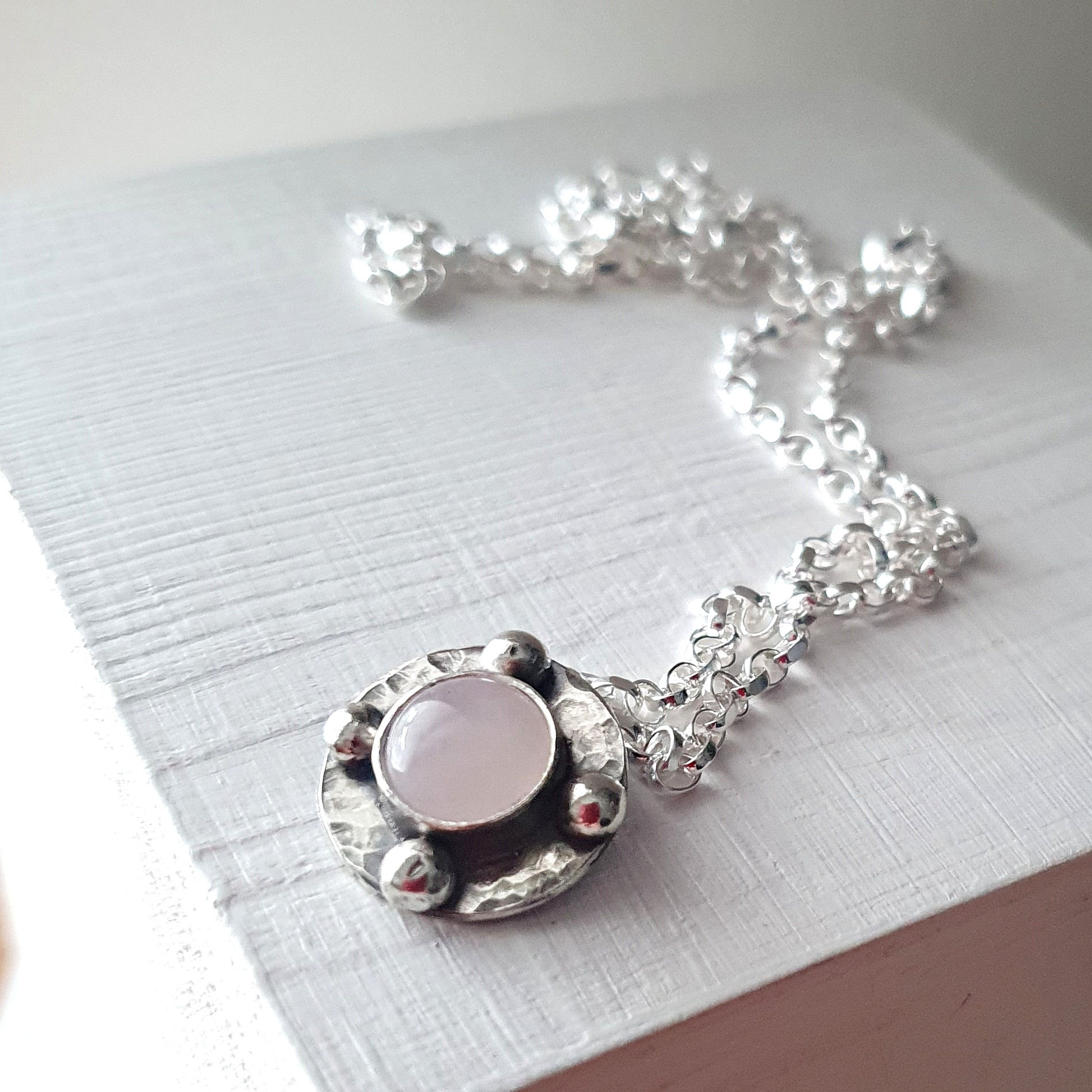 Celtic Hammered Pendant -Rose Quartz