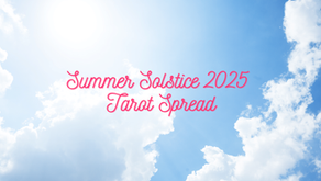 Background: blue sunny sky. Foreground Text: Summer Solstice 2025 Tarot Spread by Gem Blackthorn