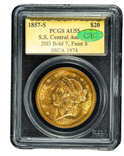 Thumbnail: 1857-S $20 Liberty PCGS AU55 CAC SSCA