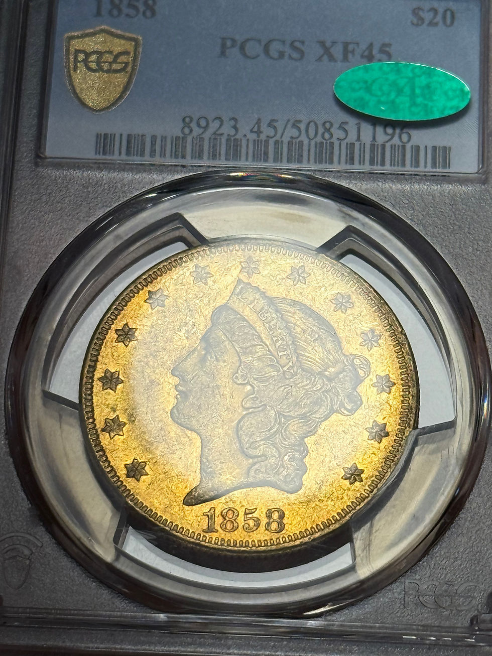Thumbnail: 1858 $20 Liberty PCGS XF45 CAC