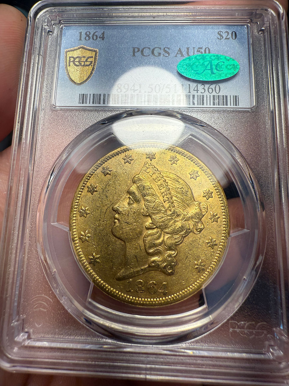 Thumbnail: 1864 $20 PCGS AU50 CAC