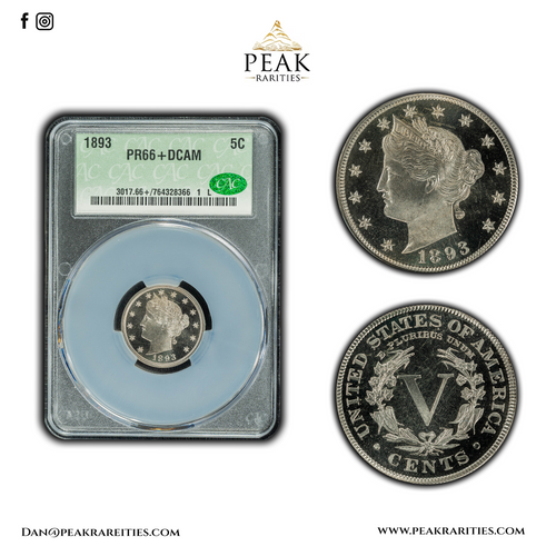 1893 V Nickel CACG PR66+ DCAM | Peakrarities.com