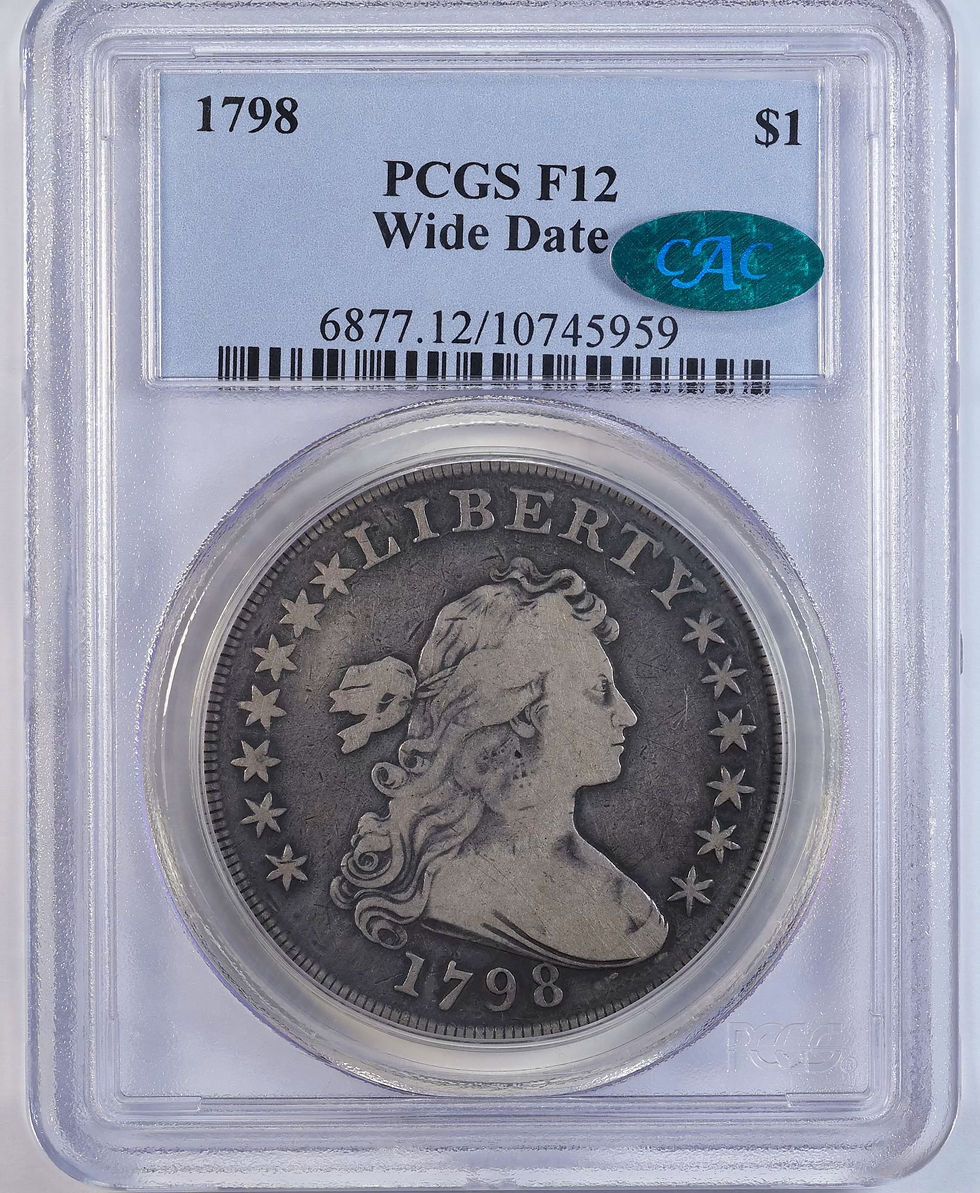 Thumbnail: 1798 Draped Bust Dollar Wide Date PCGS F12 CAC