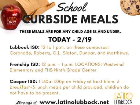 FREE CURBSIDE SCHOOL MEALS AT THREE AREA CAMPUSES