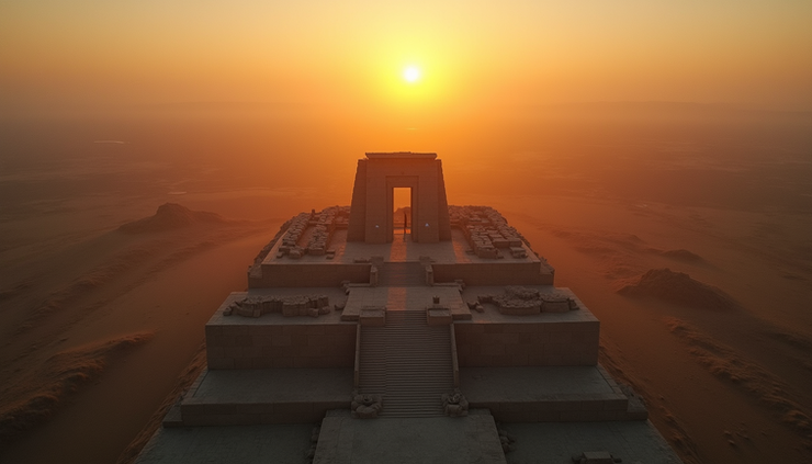 Vista aérea de un monumento antiguo alineado con el sol durante el equinoccio