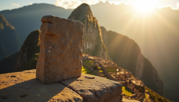 Detalle de una piedra tallada en Machu Picchu alineada con el solsticio