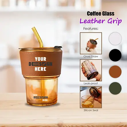 Coffee Glass Leather Grip