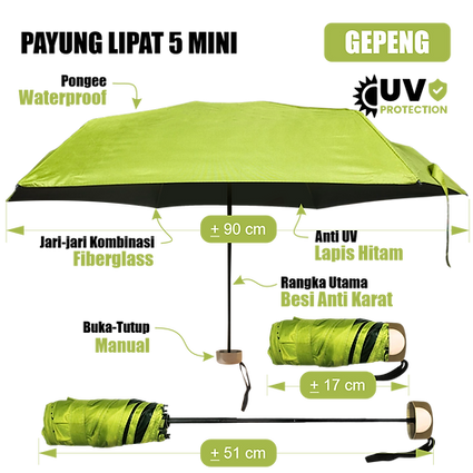 Custom Payung Lipat 5 Mini Gagang Gepeng