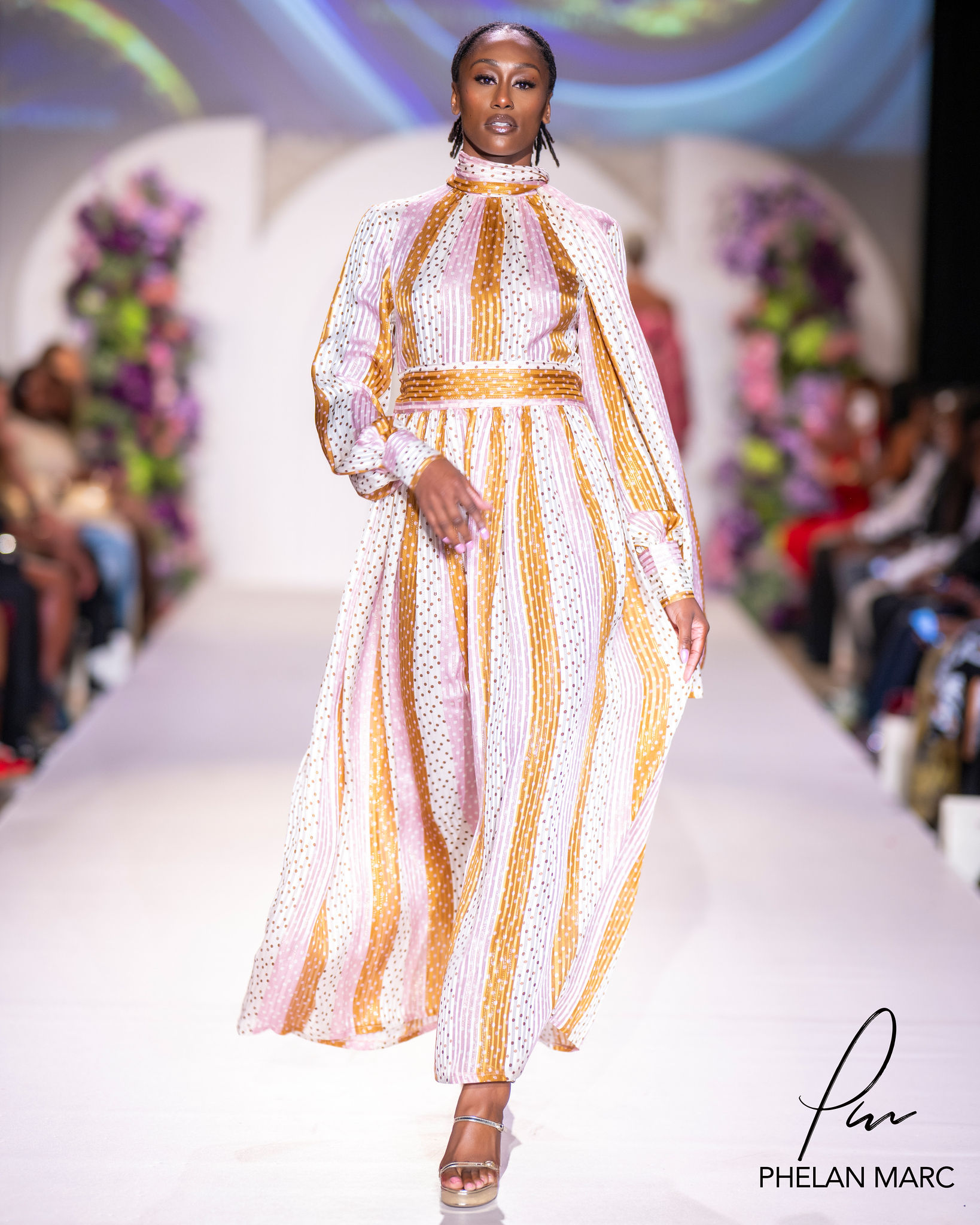 Cream/Pink/Brown Silk Polka Dot Dress