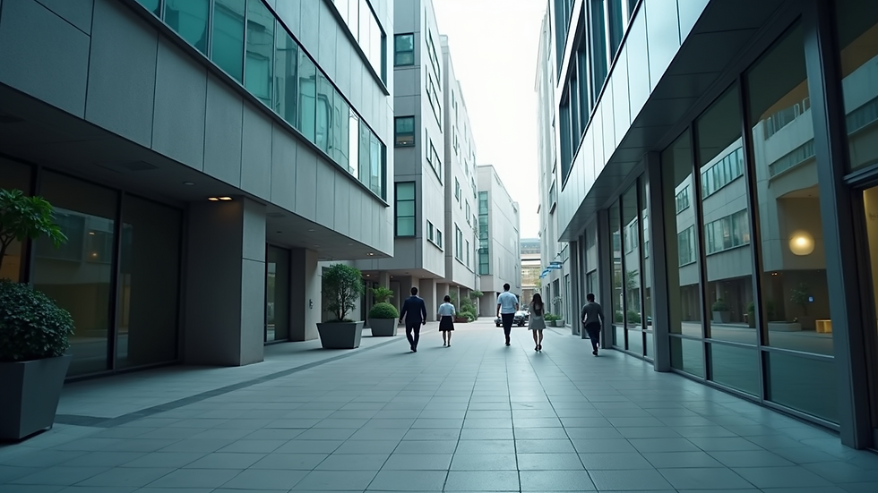 Eye-level view of a modern office building exterior