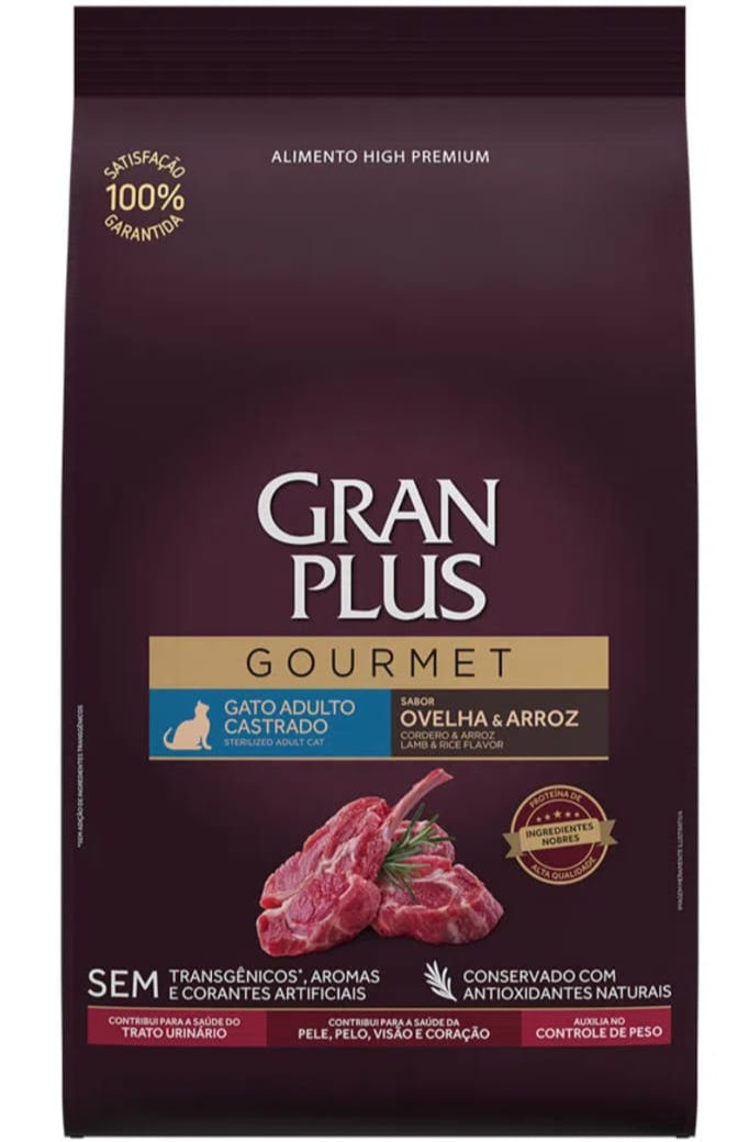 Ração Grand Plus Gourmet gatos castrados ovelha e arroz