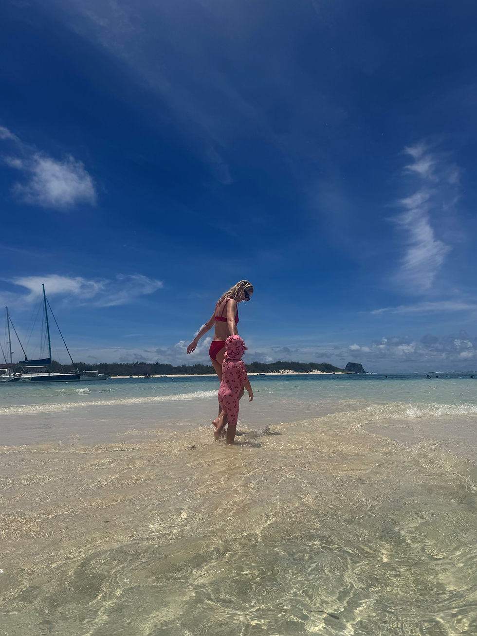Swimming with toddler at Gabriel Island, Mauritius