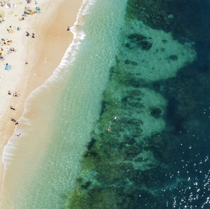 Aerial shot of Marinha Beach, Portugal