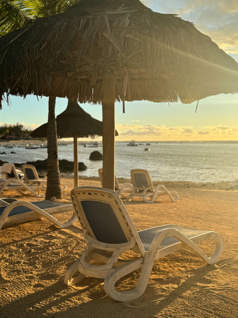 View of the beachside loungers at Anelia Resort & Spa, Mauritius