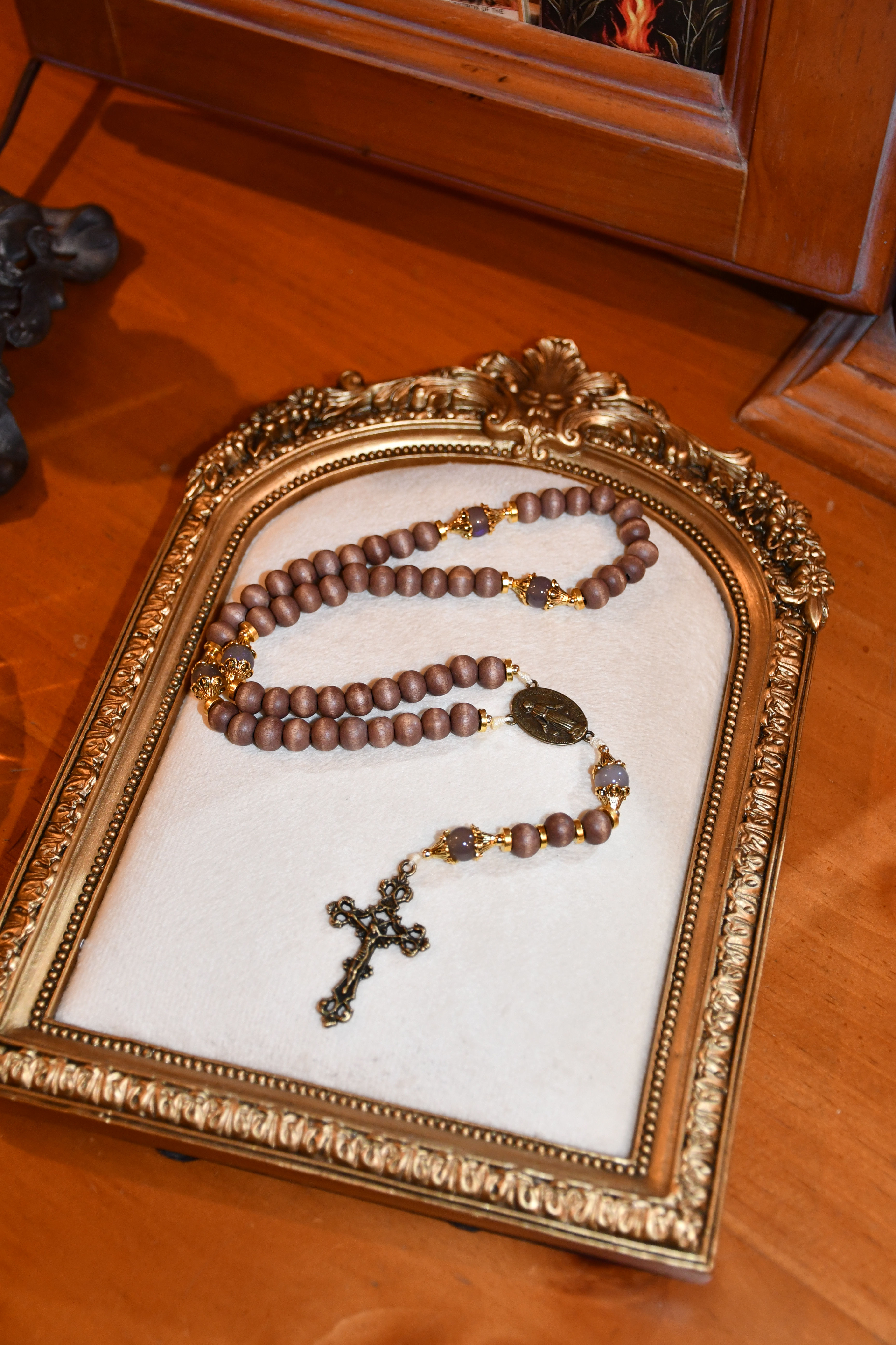 Brown Wooden Bead Rosary with Labradorite