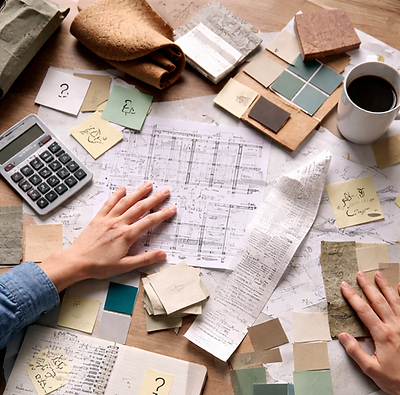Etude budgétaire et technique d'un projet de rénovation sur plans d'architecte avec échantillons par Ambiance.DKO, décoratrice d'inérieur à Thonon