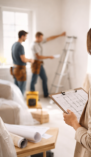 suivi et coordination de chantier de rénovation par Ambiance.DKO, assurant la conformité des travaux d'aménagement intérieur par les artisans.