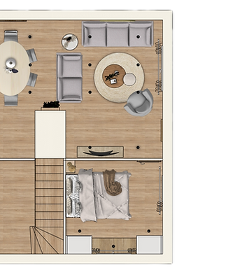 Plan d'aménagement intérieur en vue de dessus par Ambiance.DKO, décoratrice d'intérieur Thonon, montrant l'optimisation de l'espace d'une pièce de vie et d'une chambre