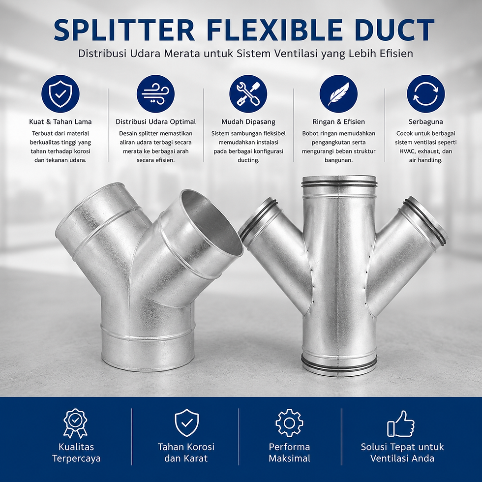 Spliter cabang Flexible Duct untuk sistem ventilasi, exhaust, dan air handling.