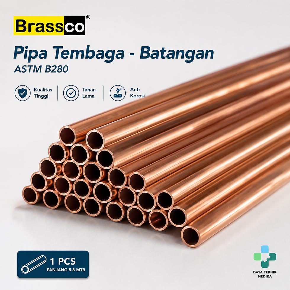 Jual pipa tembaga batangan merk Brassco 5.8 meter dari distributor resmi PT Daya Teknik Medika Jakarta.