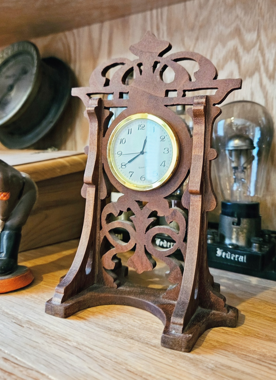 Walnut Scroll Saw Desk Clock