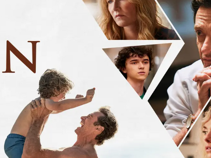 Cena do filme O Filho com Zen McGrath, Laura Dern e Hugh Jackman reunidos em um momento familiar.