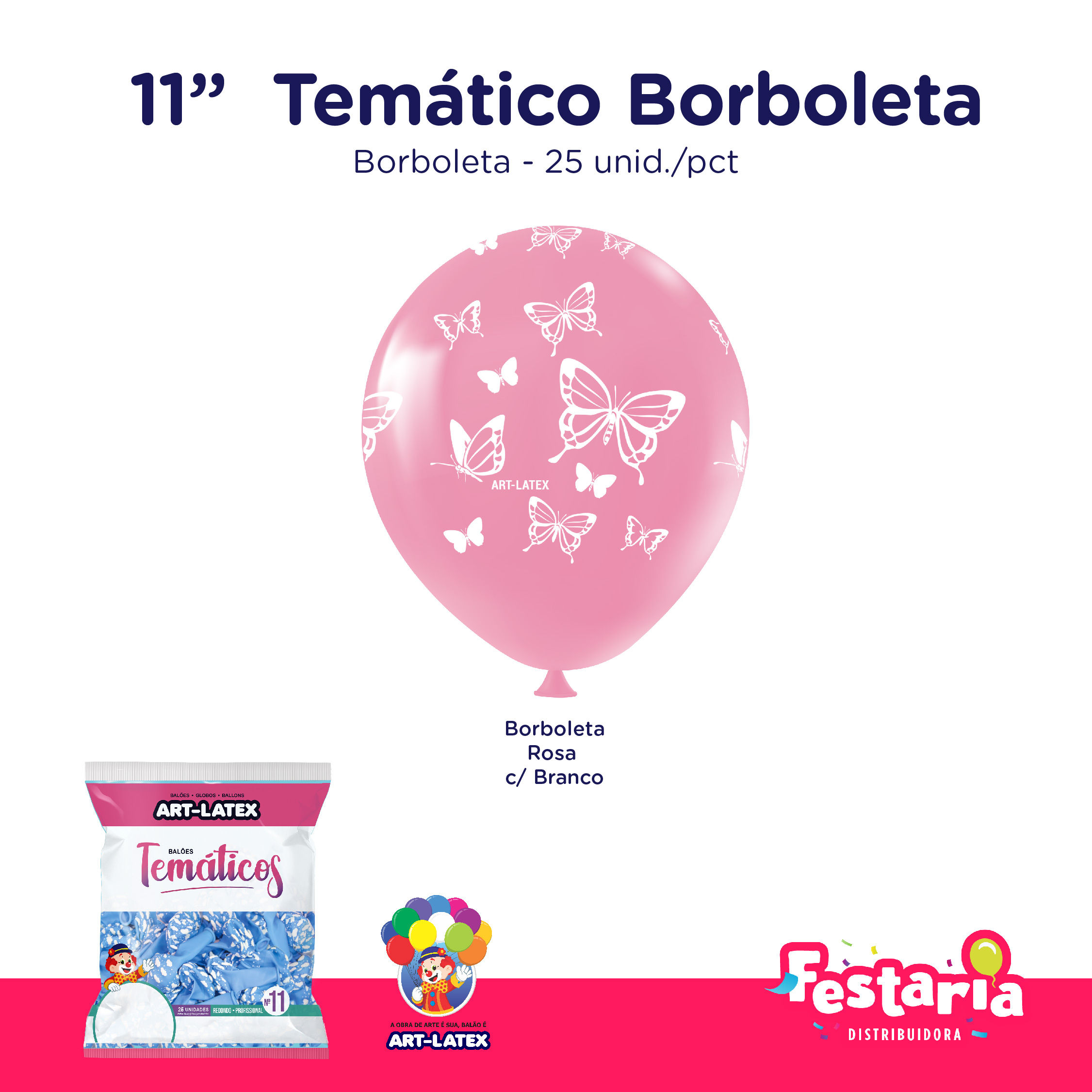 Balão Bexiga Temático 11" Borboletas – 25 Unidades – Art Latex