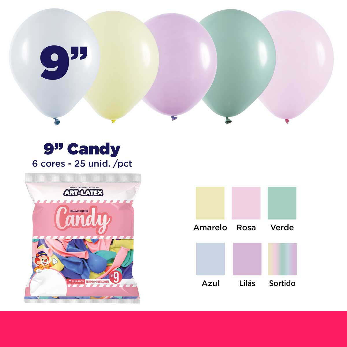 Balão Candy 9" Diversas Cores  – 25 Unid – Art Latex