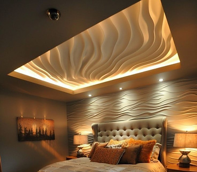Faux plafond avec LED encastrées, design moderne et éclairage élégant pour un intérieur raffiné