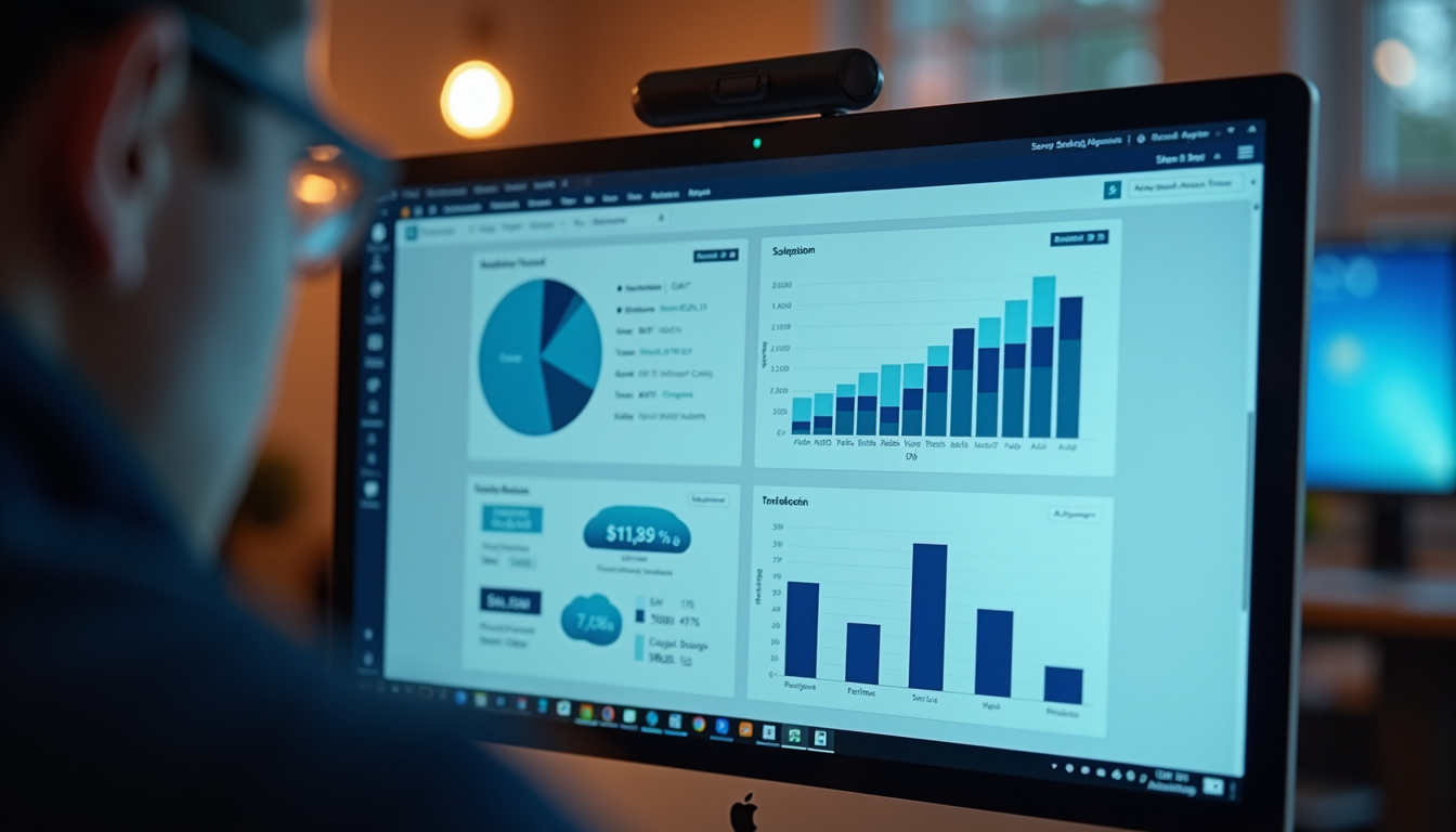 Eye-level view of a computer screen displaying Salesforce dashboard