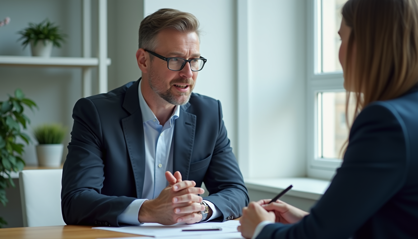 Close-up view of a consultant discussing Salesforce strategy with a client