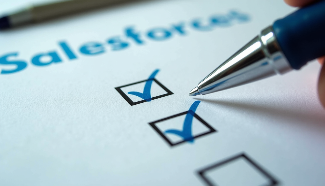 Close-up view of a checklist with Salesforce audit tasks