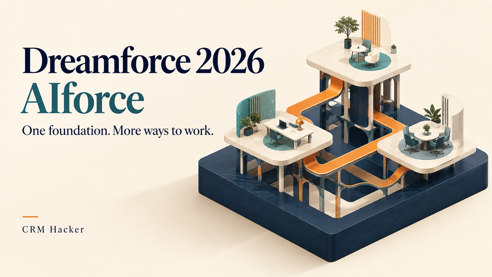 Several workspaces sit on one connected foundation, illustrating shared business capabilities across different interfaces.