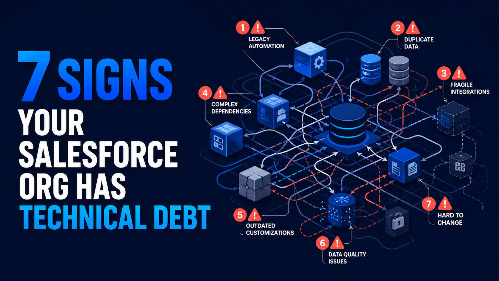 Seven warning signs of technical debt across Salesforce data, automation, integrations, and architecture