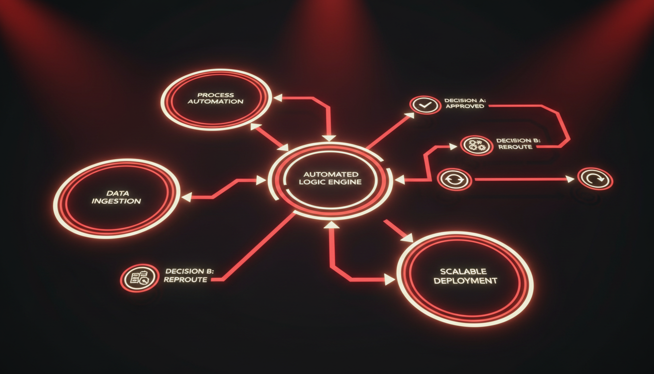 Close-up view of a flow diagram showing automated decision paths