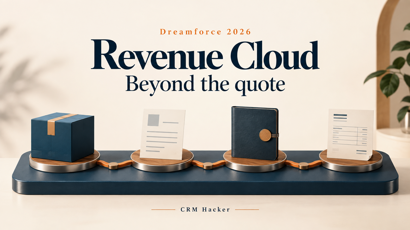 Connected product, proposal, agreement, and invoice objects illustrate Revenue Cloud's end-to-end commercial process.